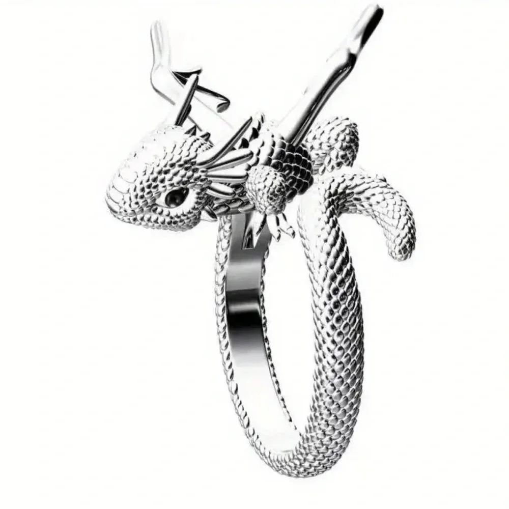 RETRO style Silver 925 Dragon One size Open Ring